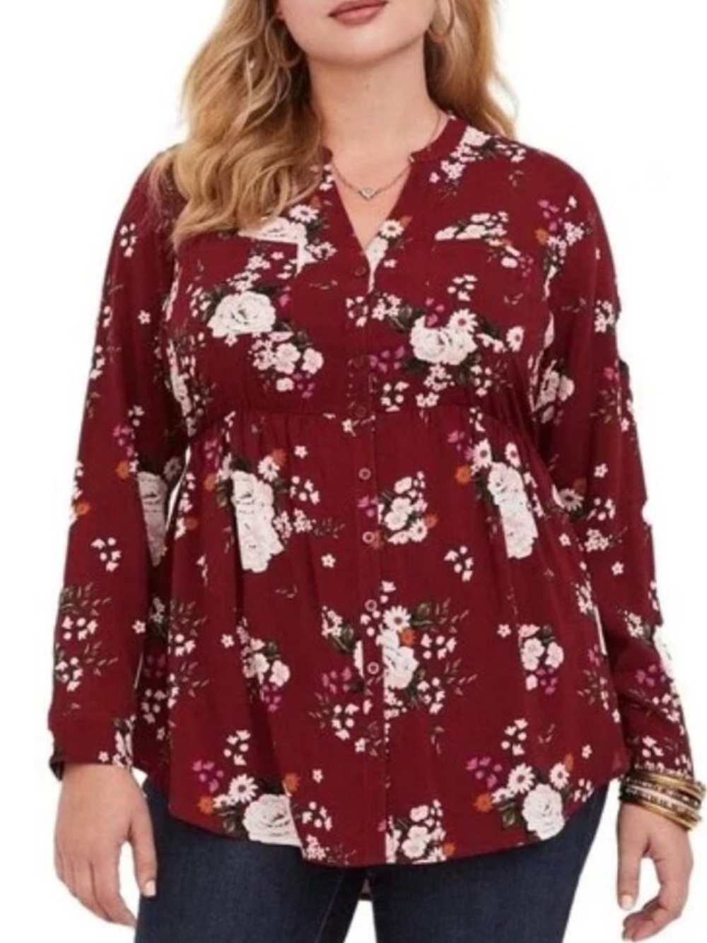 Torrid Dark Floral Emma Babydoll Challis Button Front Shirt Blouse Top 2X